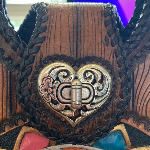 HANDMADE Western Leather Satchel Tote Purse Womens painted southwestern Artsy - Picture 7 of 16